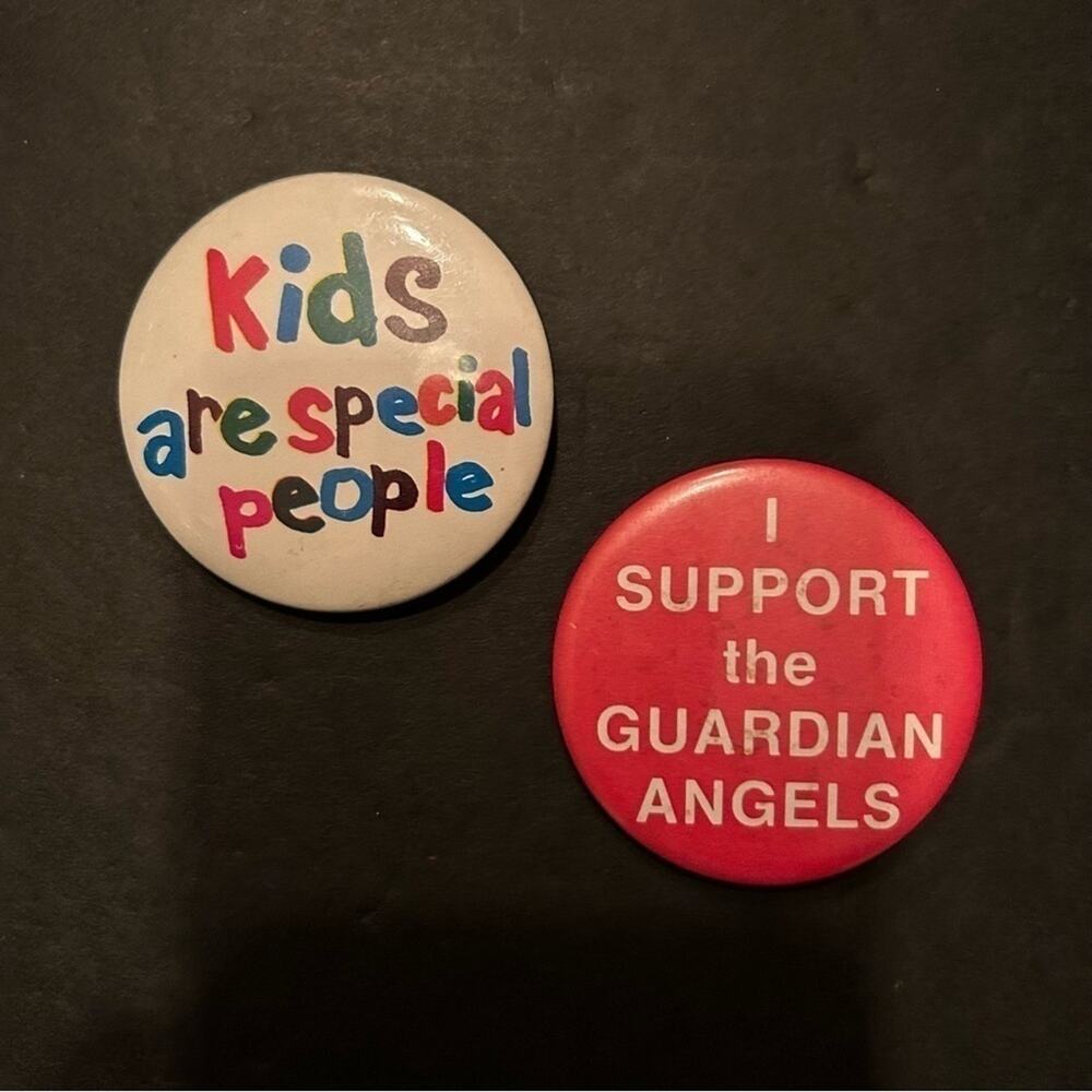 Vintage Pair of Pins, I Support the Guardian Angels and Kids are Special People